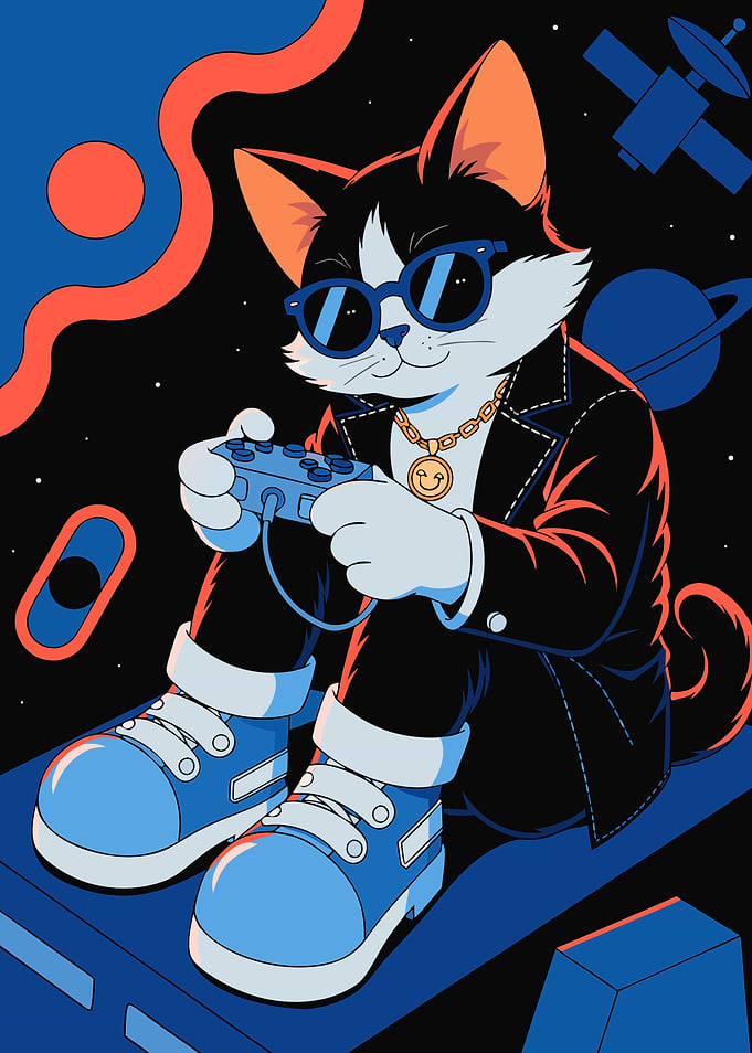 Cool Space Cat Gamer Illustration