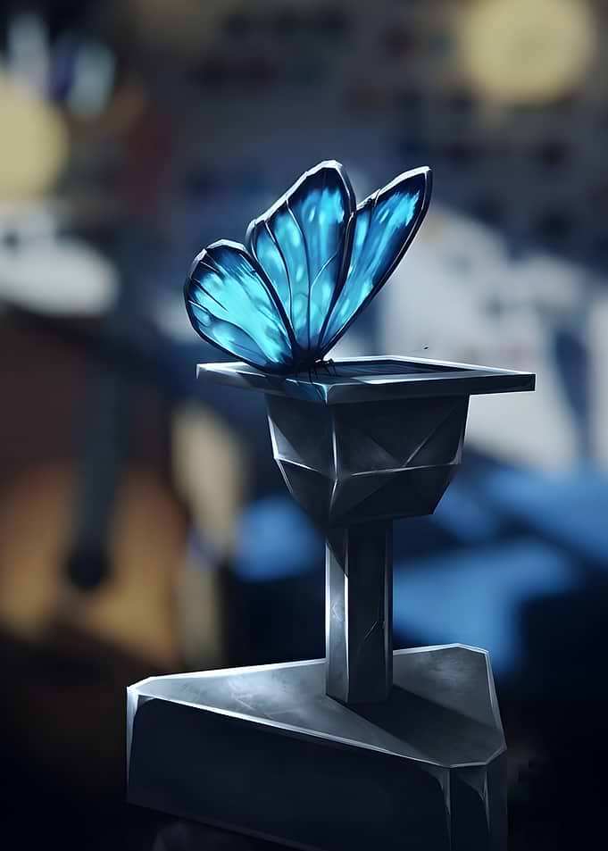 life is strange Glowing Blue Butterfly on Stone Pedestal
