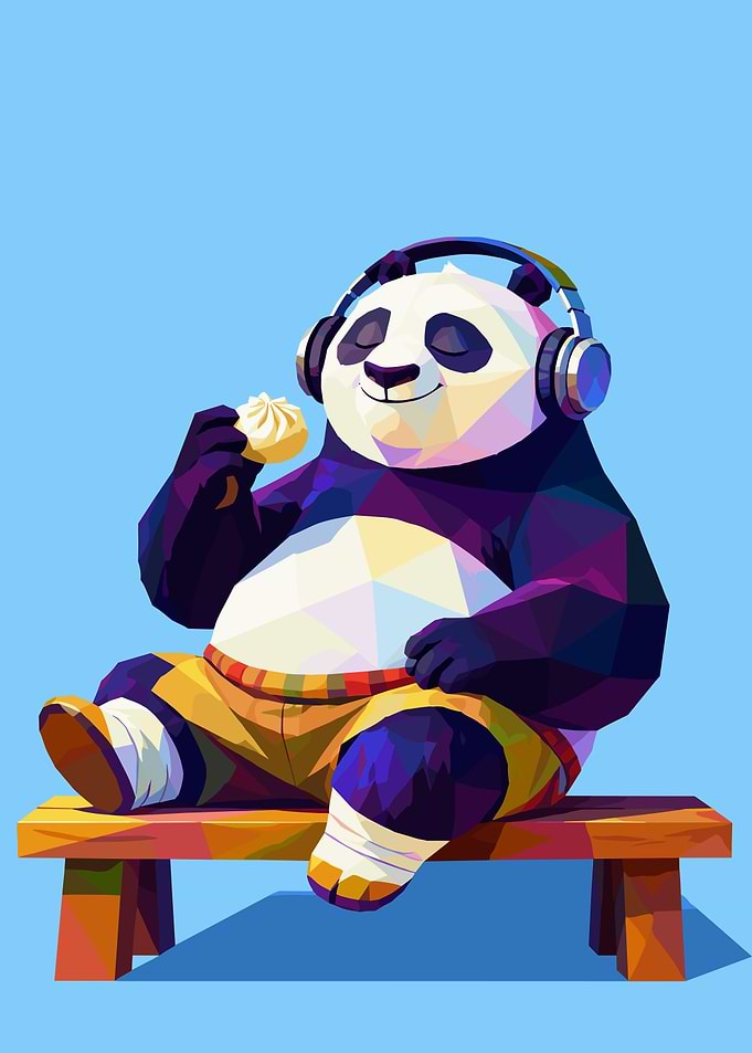 Low Poly Panda Listening to Music