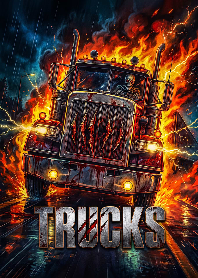Horror Movie Poster Featuring Burning Truck