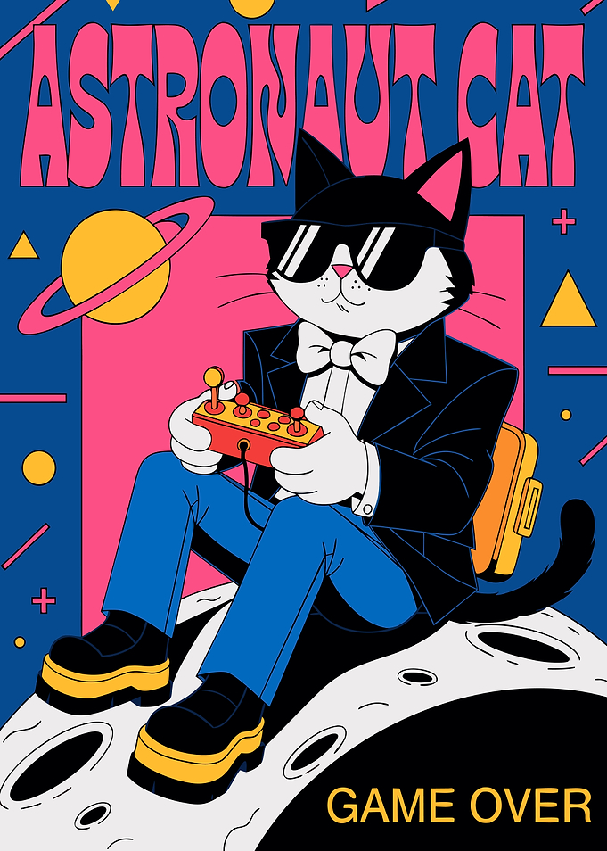 Astronaut Cat Gaming on the Moon