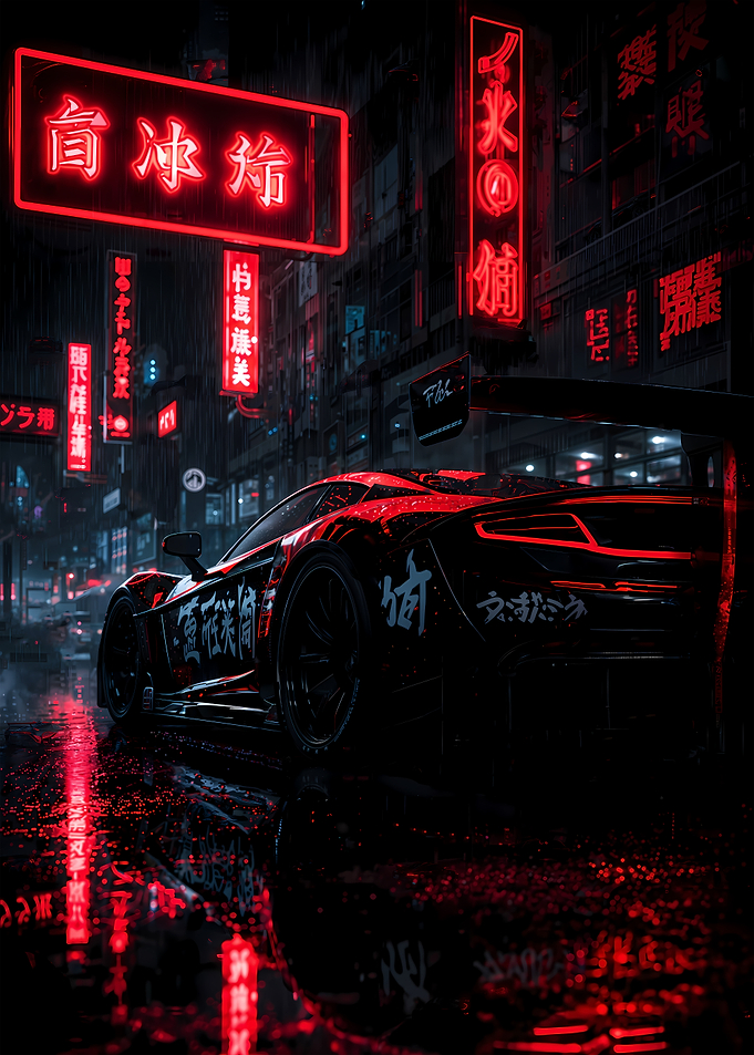 Cyberpunk Supercar in Neon Rain