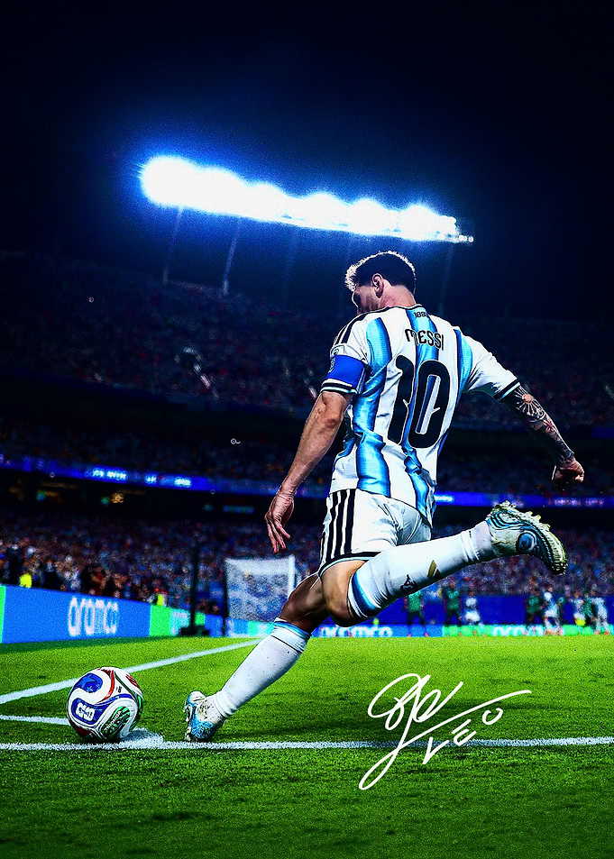 Lionel Messi Striking Soccer Ball