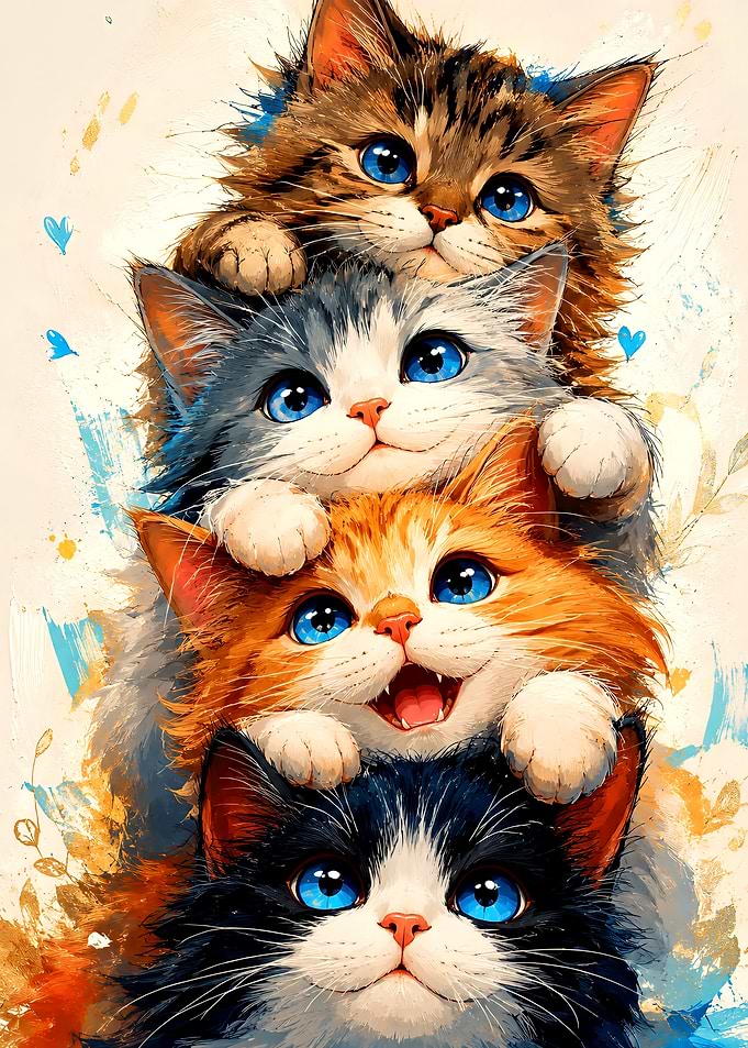 Stack of Four Adorable Kittens