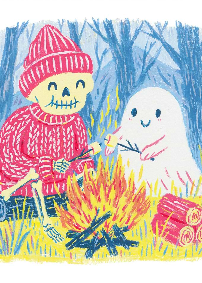 Skeleton and Ghost Roasting Marshmallows
