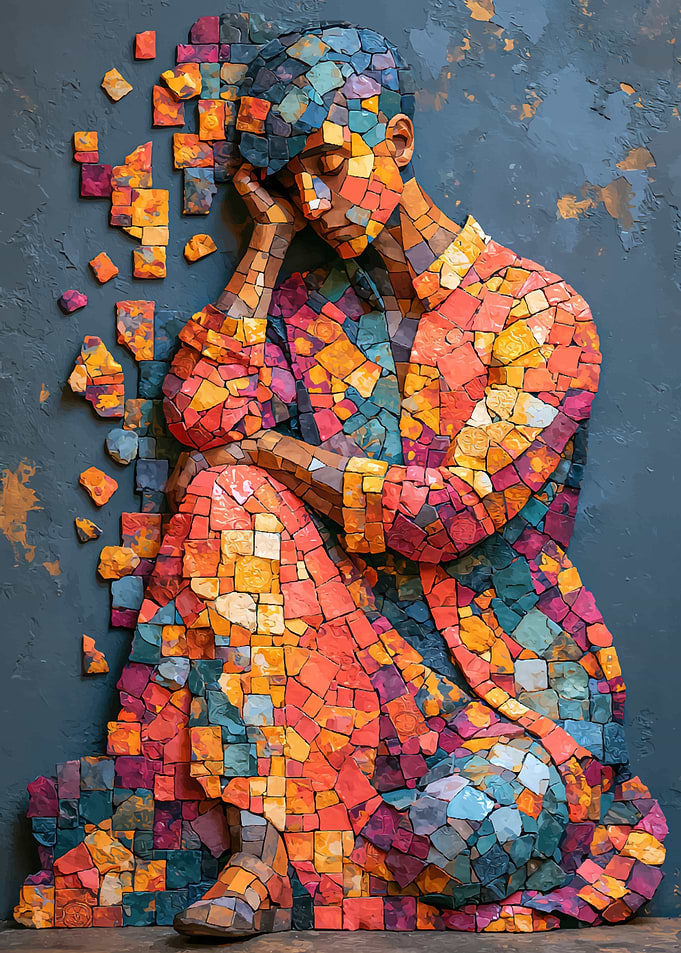 Mosaic Art of a Melancholic Figure