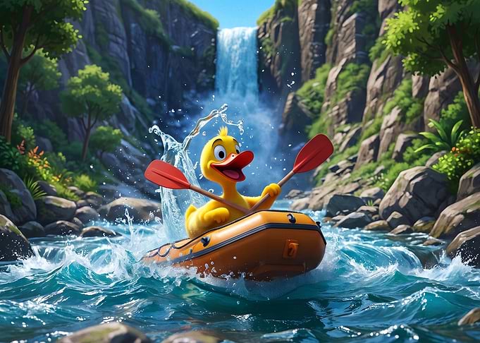 Cartoon Duck Whitewater Rafting Adventure