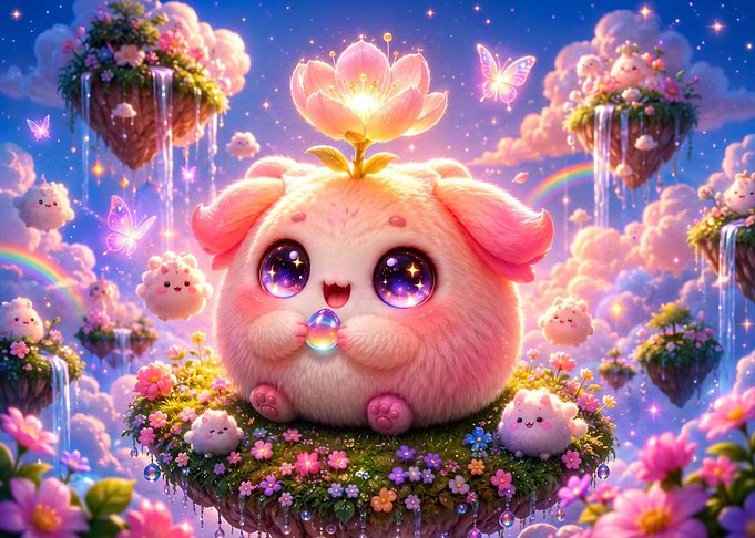 Cute Fluffy Creature in Fantasy Sky