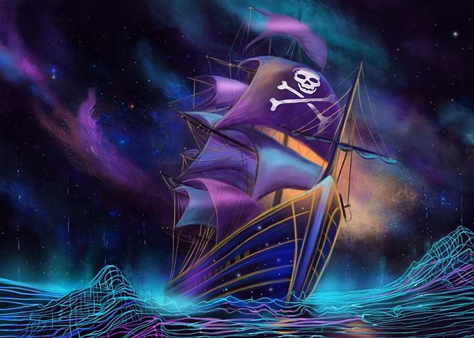 Corsair | Neon Pirate Ship in Cosmic Sea