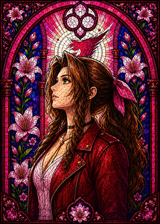 Aerith Gainsborough Stained Glass Portrait