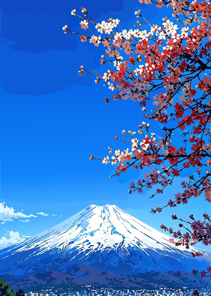 Mount Fuji with Cherry Blossoms