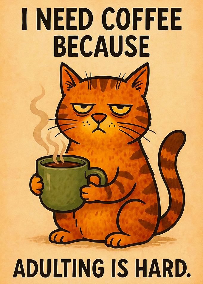 Funny Cat Coffee Adulting Poster
