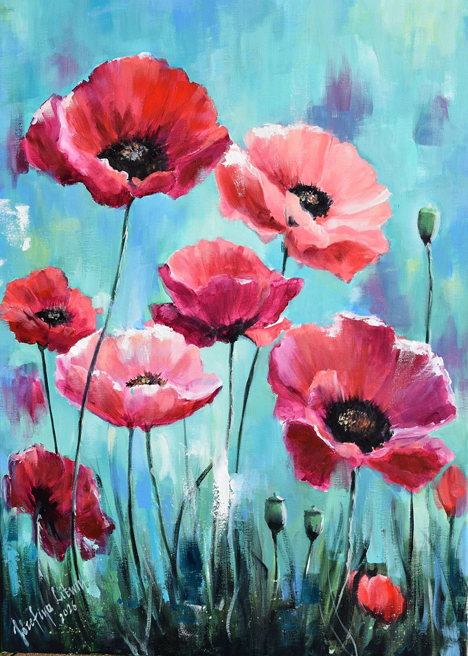 Vibrant Red Poppy Flower Painting
