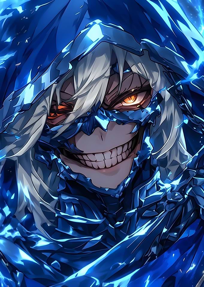 Blue Armored Anime Warrior Portrait