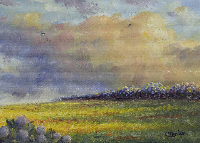Impressionist Oil Painting of Golden Field