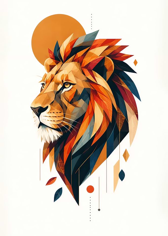 Geometric Lion Head Art