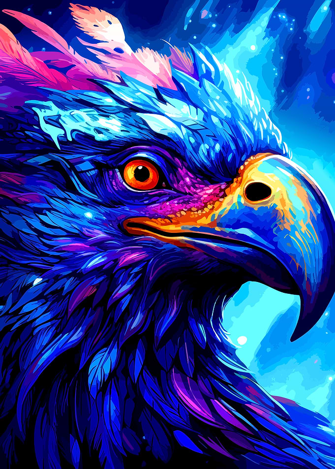 Vibrant Neon Eagle Portrait