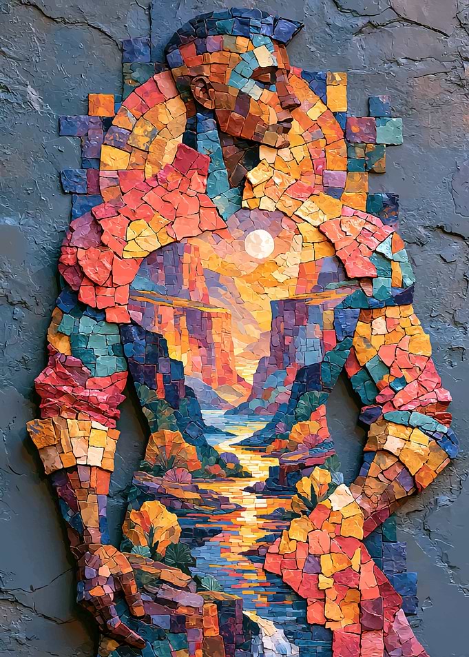Mosaic Silhouette of Canyon Landscape