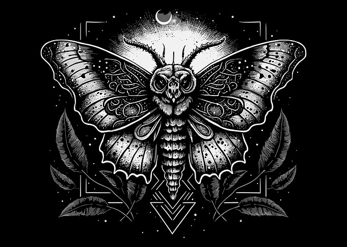 Mystical Death's Head Moth Gothic Wall Art | Celestial Black and White Occult Poster