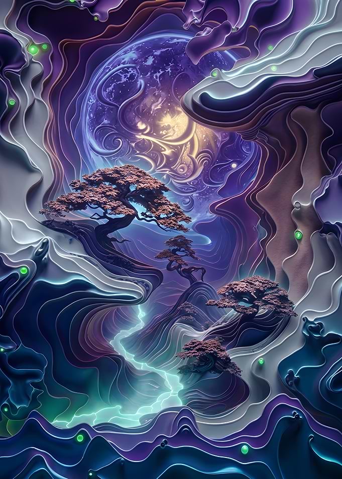 Surreal Cosmic Bonsai Landscape