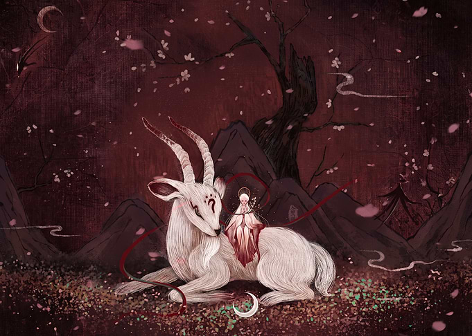 Mystical White Creature and Spirit Figure