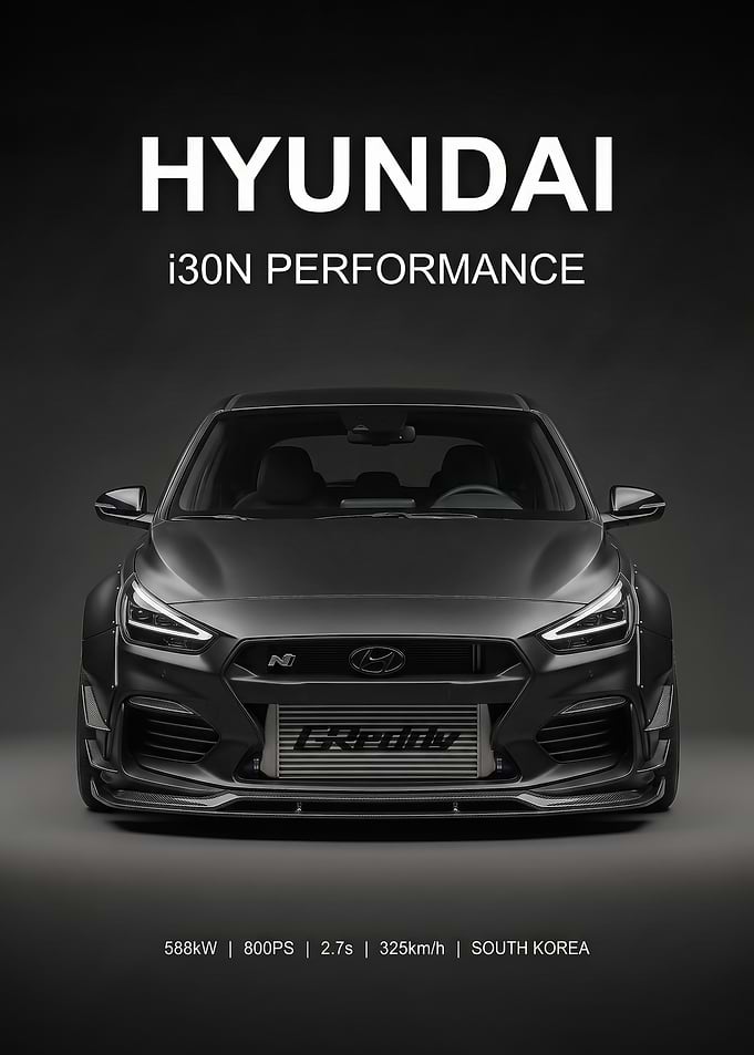 black Hyundai i30N Performance Car Minimalist Poster