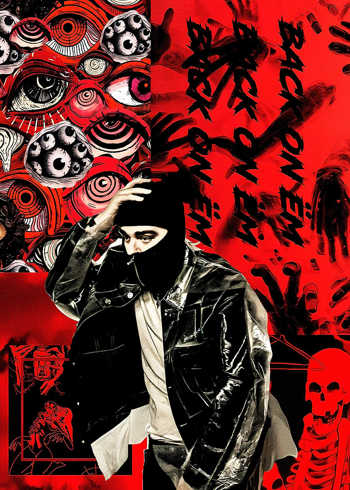 Edgy Masked Figure Red Aesthetic Collage