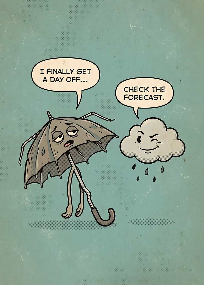 Funny Umbrella and Rain Cloud Cartoon
