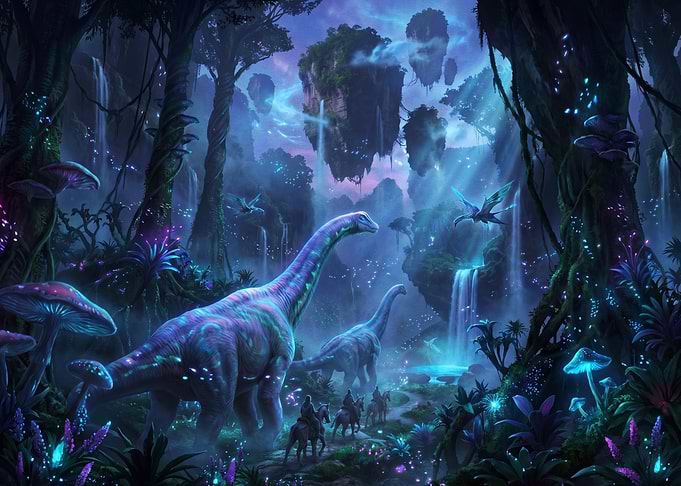 Bioluminescent Fantasy Dinosaur Forest