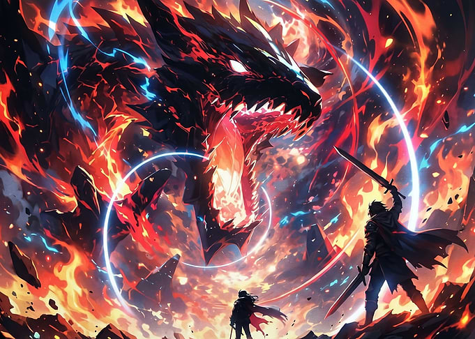 Warriors Facing a Fiery Dragon