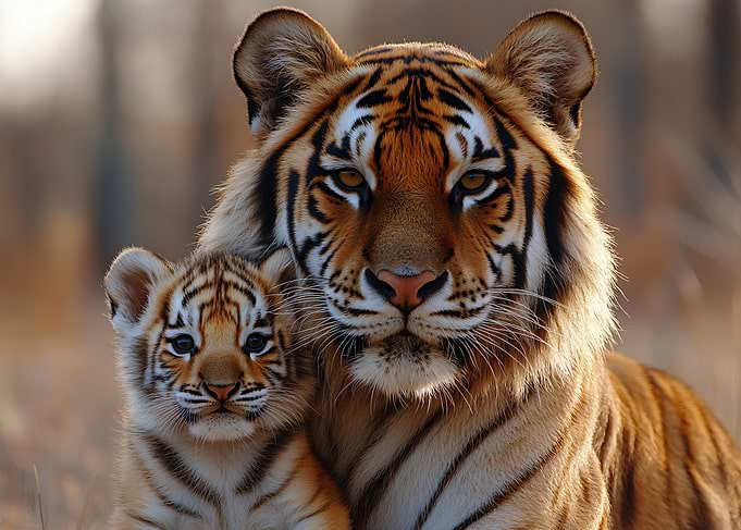 Tiger Mother and Cub Portrait