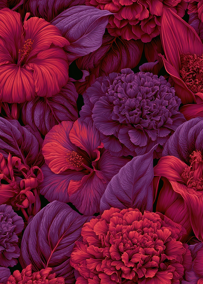 Vibrant Red and Purple Floral Pattern