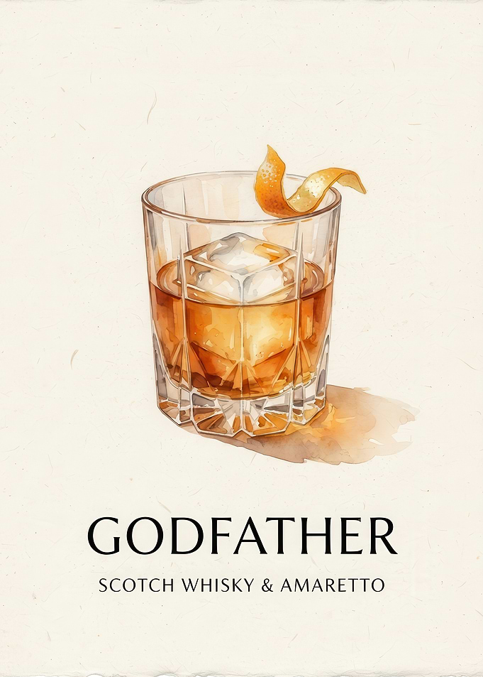 Godfather Cocktail Watercolor Art Print