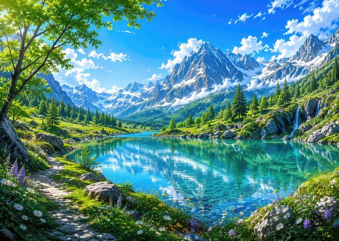 Vibrant Alpine Lake Landscape