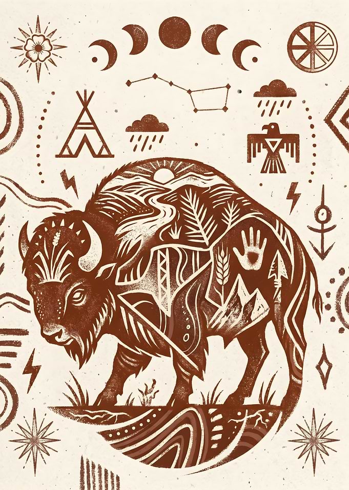 Native American Style Bison Illustration