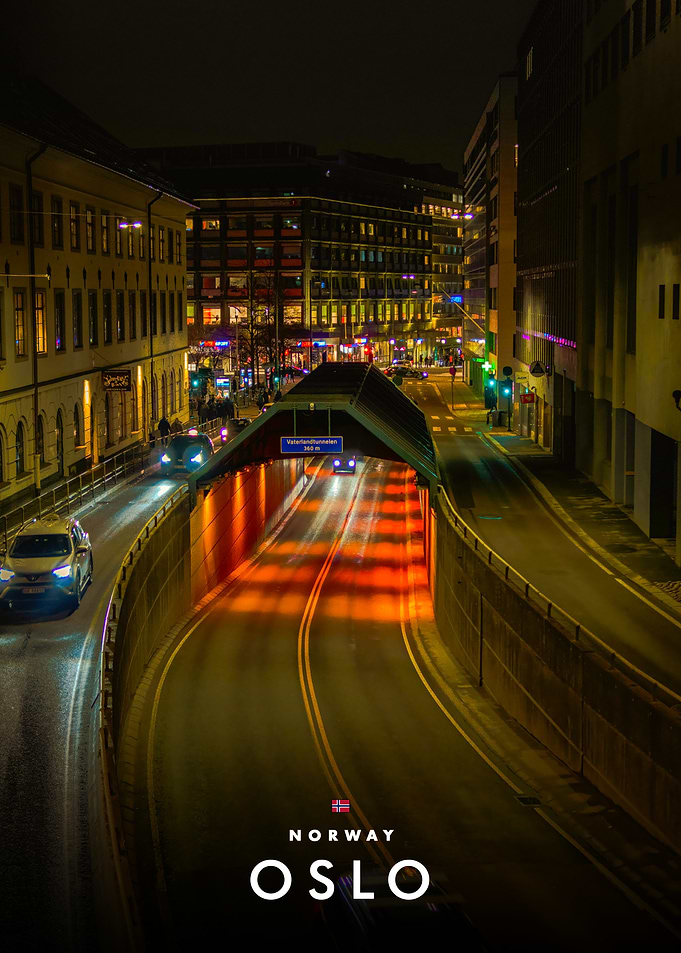 Nighttime Street View in Oslo Norway