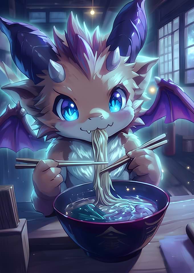 Cute Dragon Eating Ramen