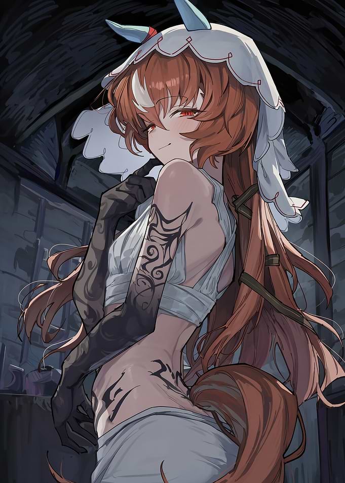 Anime Girl with Horns and Tattoos