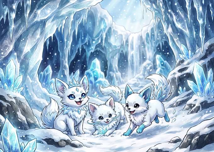 Three Cute Ice Fox Creatures