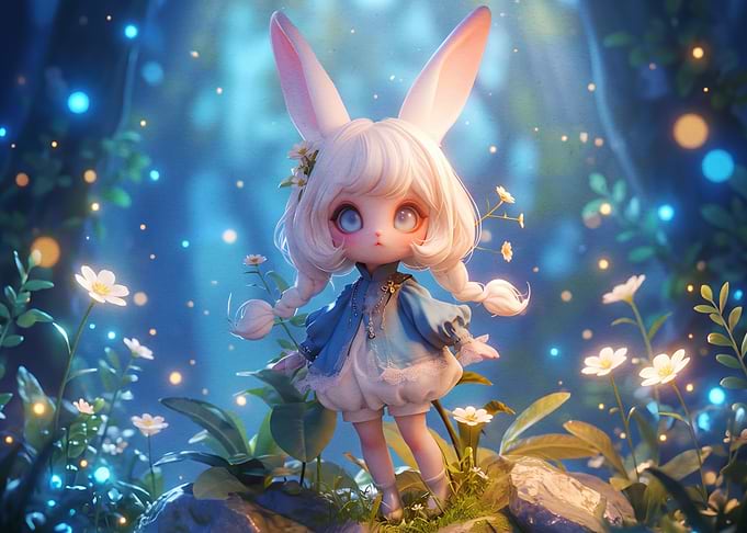 Cute Anime Bunny Girl in Forest