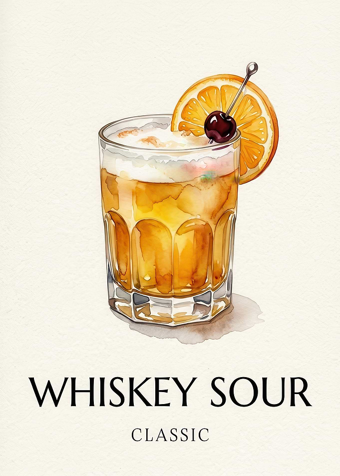 Classic Whiskey Sour Cocktail Illustration