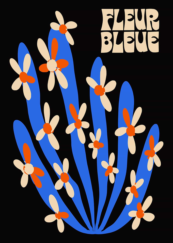 Fleur Bleue Retro Floral Poster