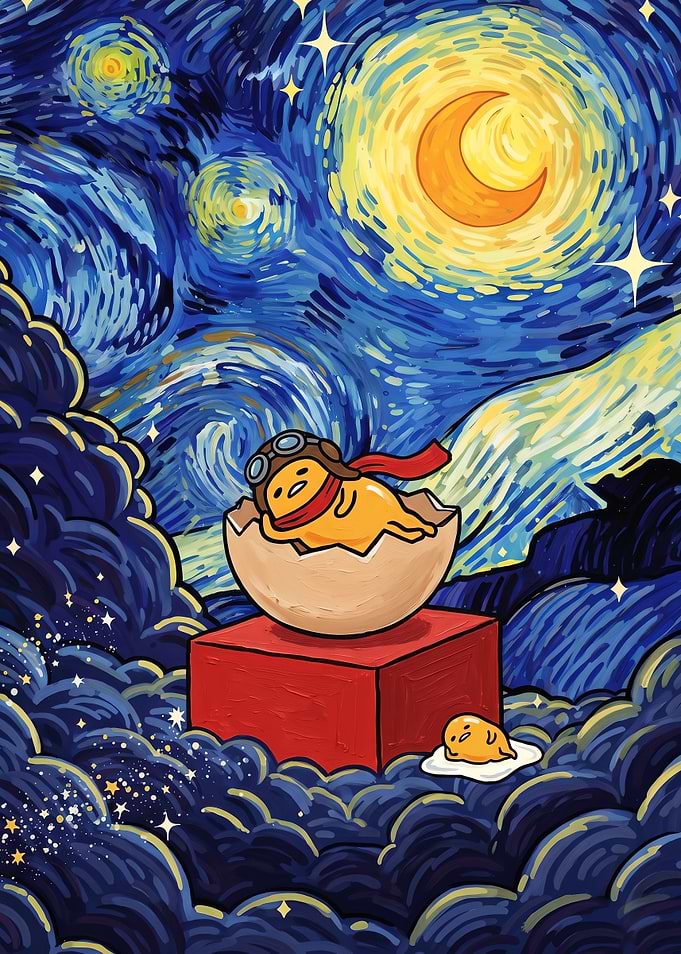 Gudetama in Starry Night Style
