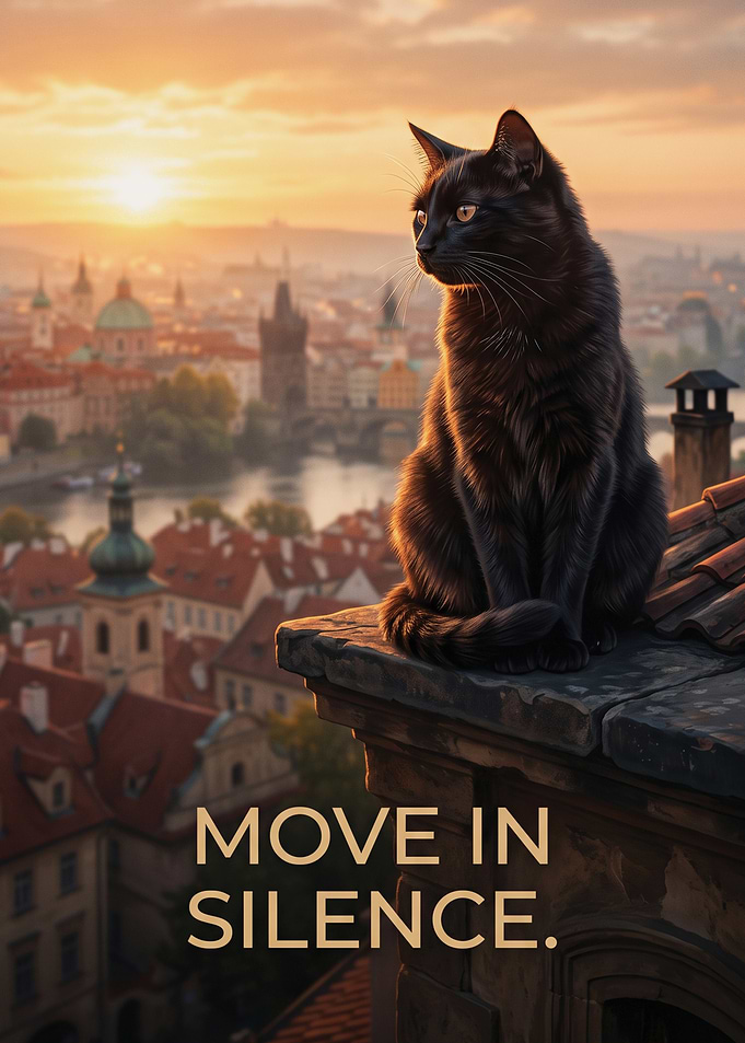 Black Cat Overlooking Prague Sunset