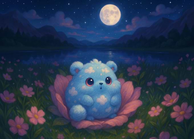 Cute Blue Cloud Bear in Flower