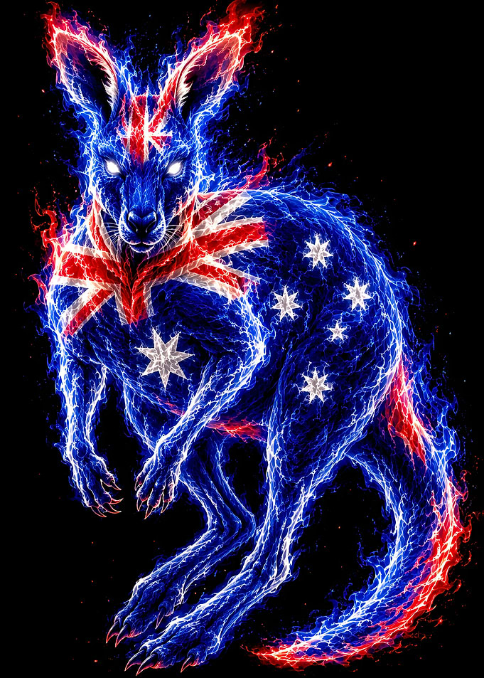 Fiery Australian Flag Kangaroo