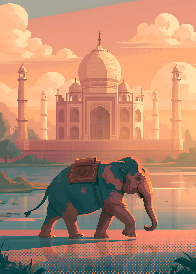 Elephant Walking Before the Taj Mahal