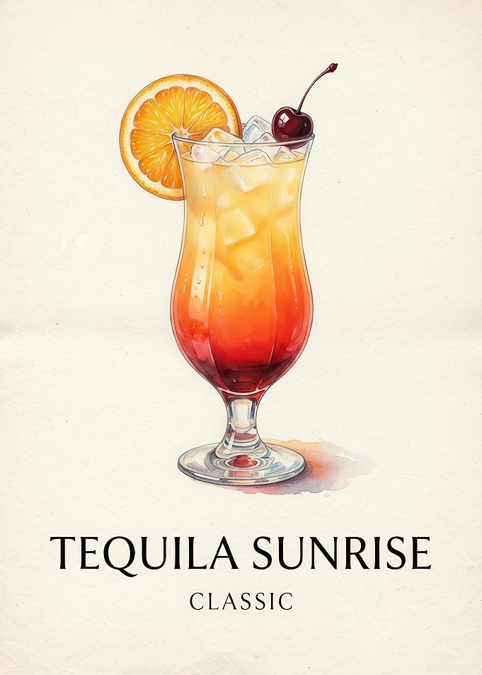 Classic Tequila Sunrise Cocktail Illustration