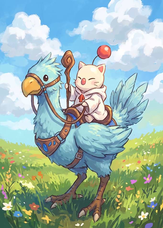 Moogle Riding a Blue Chocobo