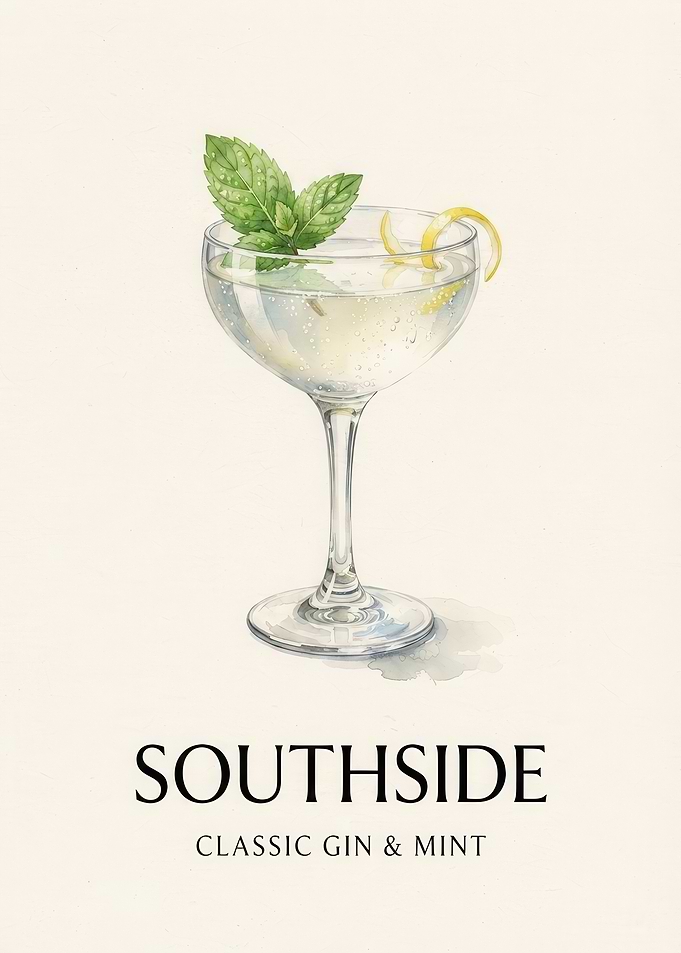Southside Cocktail Watercolor Art Print